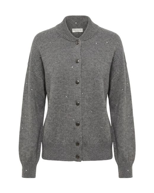 Brunello Cucinelli Gray Long-Sleeved Crewneck Cardigan