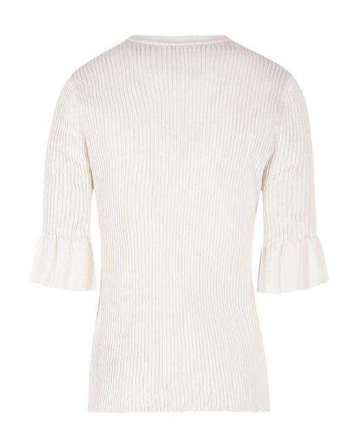 Jil Sander White Smocked Ribbed Top