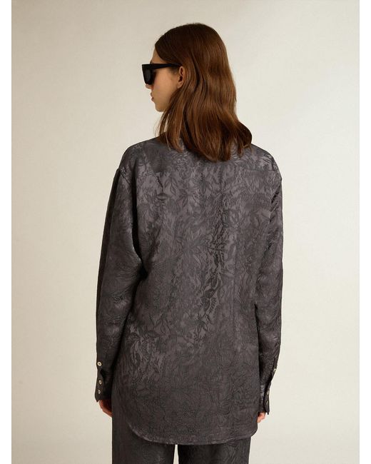 Golden Goose Deluxe Brand Gray Jacquard Shirt With All-Over Toile De Jouy Pattern