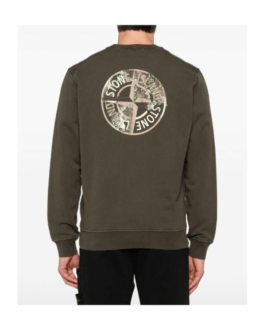 Stone Island Green Logo-Printed Crewneck Sweatshirt for men