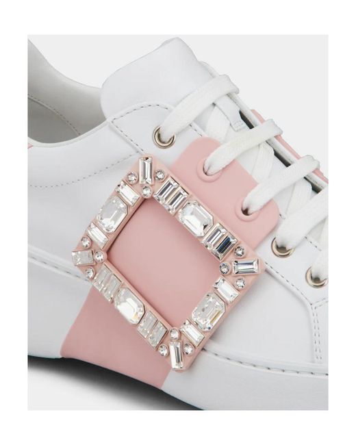 Roger Vivier White Viv' Skate Strass Buckle Sneakers