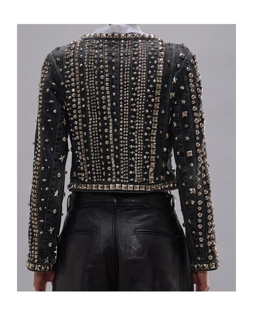 R13 Black Embellished Cropped Jacket