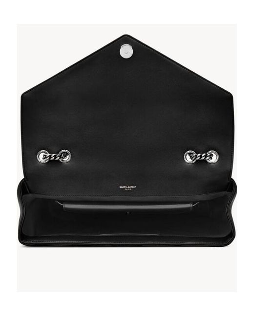 Saint Laurent Black Loulou Foldover Top Large Shoulder Bag