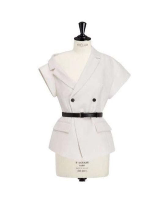 Dior White Asymmetrical Short-Sleeved Jacket With Belt