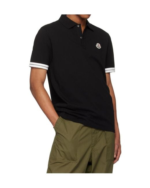 Moncler Black Logo Cotton Piquet Polo Shirt for men