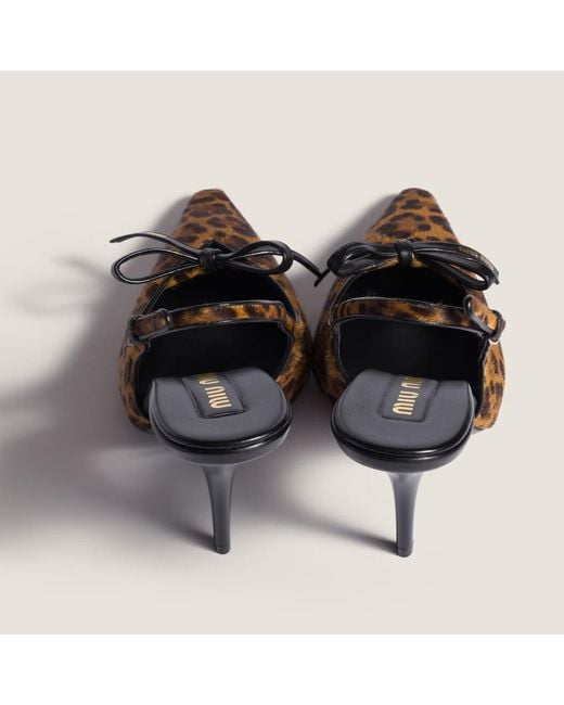 Miu Miu Brown Printed Leather Slingback Pumps With Bow