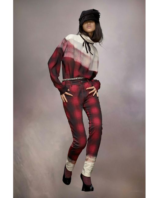 Maison Margiela Red Pendleton Checked Skinny Pants