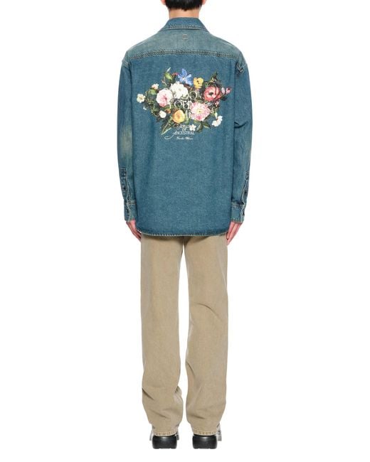 Wooyoungmi Blue Floral Embroidered Denim Shirt for men