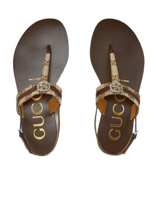Gucci Brown Interlocking G Web Sandal, Gg Canvas