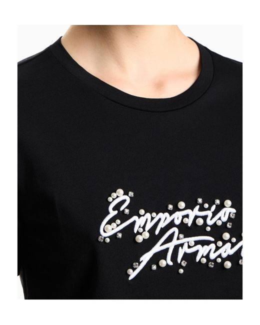 Emporio Armani Black Jersey T-Shirt With Logo Embroidery