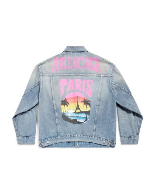 Balenciaga Blue Graphic Printed Denim Jacket