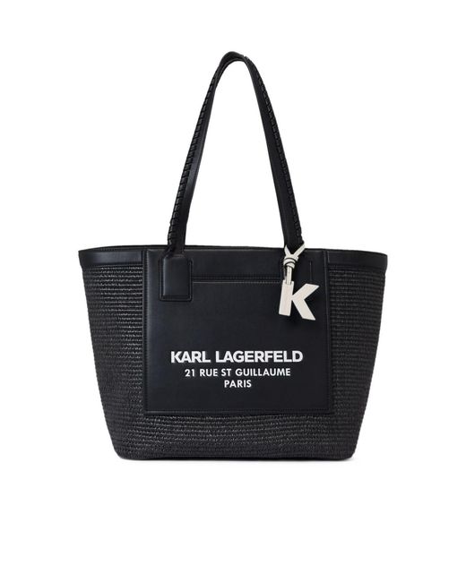 Karl Lagerfeld Black Rue St-Guillaume Raffia Tote Bag