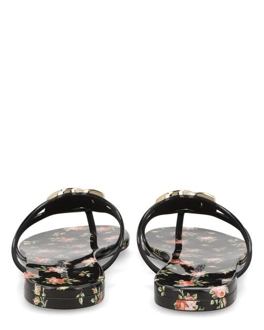 Dolce & Gabbana Multicolor Logo Floral Flip-Flops
