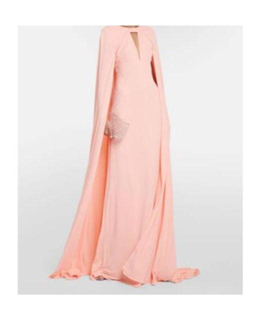 Monique Lhuillier Pink Caped Keyhole Satin Gown