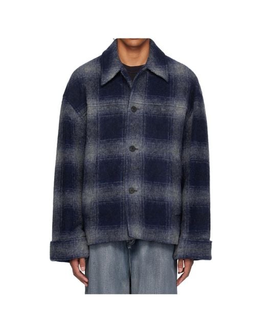Wooyoungmi Blue Plaid Jacket for men