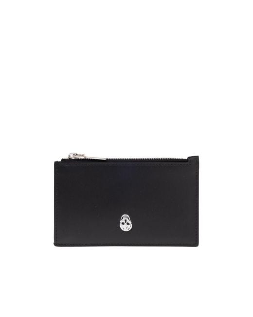 McQueen Black Skull Printed Zip-Up Cardholder for men