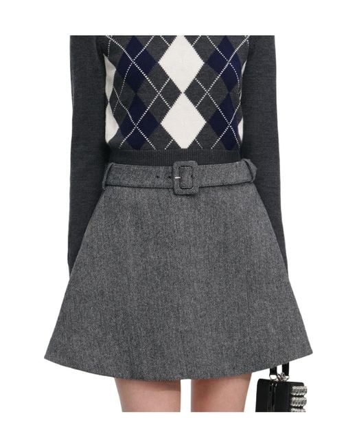 Self-Portrait Black Belted A-Line Mini Skirt
