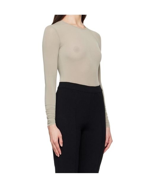 Wardrobe NYC Black Round Neck Semi-Transparent Bodysuit