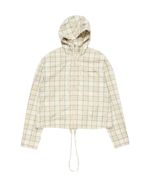 Acne White Checked Hooded Jacket