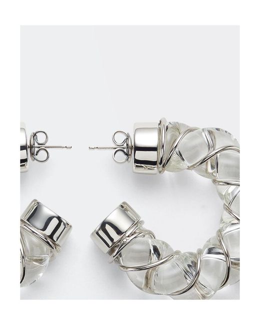 Bottega Veneta White Twisted Hoop Earrings