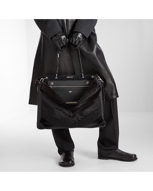 Fendi Black Maxi Peekaboo Soft Inlaid Fur Bag for men