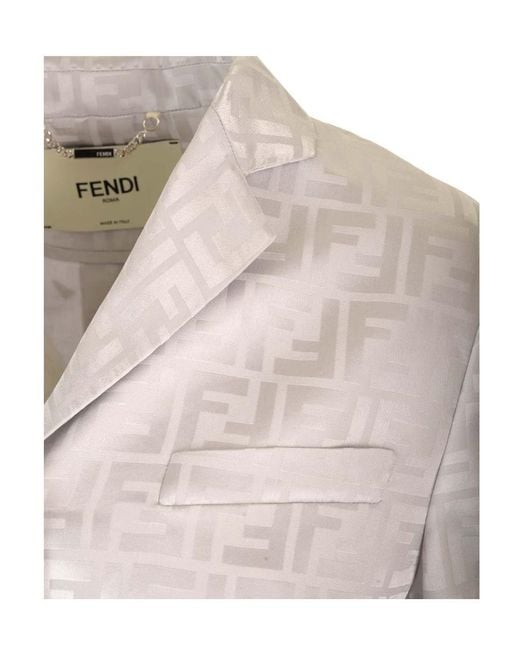Fendi Gray Single-Breasted Ff Jacquard Satin Jacket