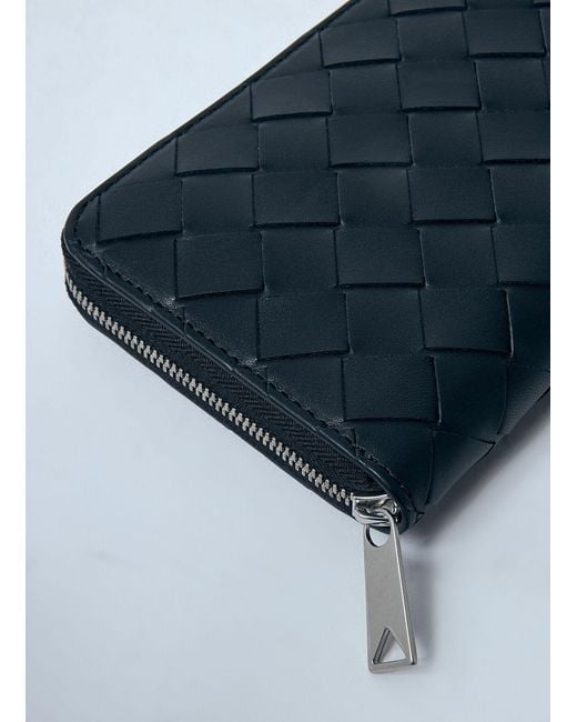 Bottega Veneta Blue Intrecciato Zip Around Wallet for men