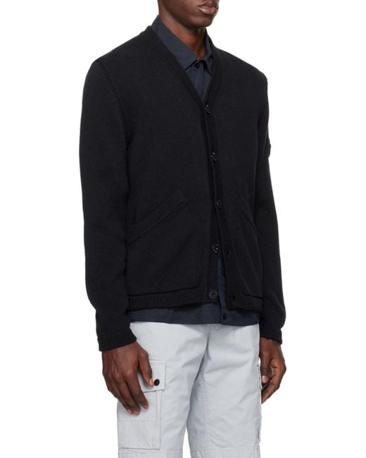 Stone Island Black Logo Medallion Knitted Cardigan for men