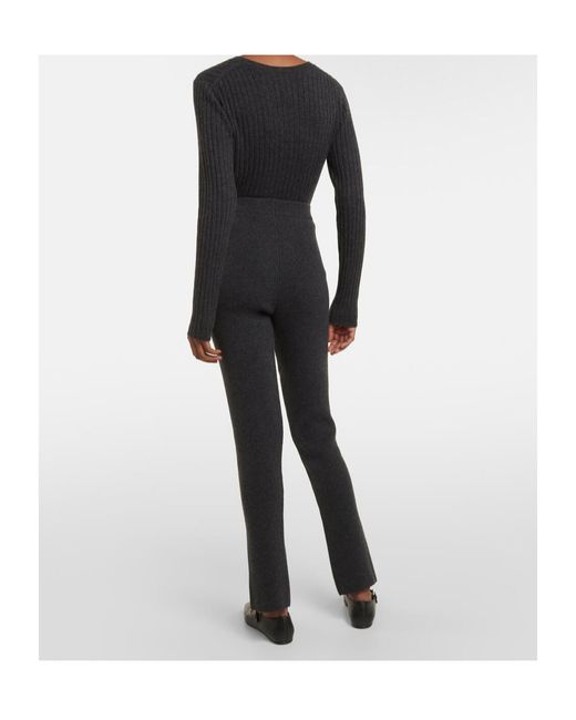 Magda Butrym Black Ribbed-Knit Cashmere Slim Pants