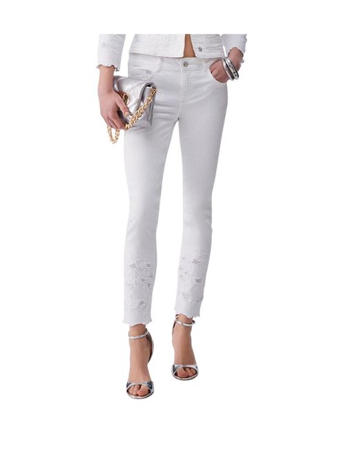 Liu Jo White Floral Embroidered Skinny Trousers