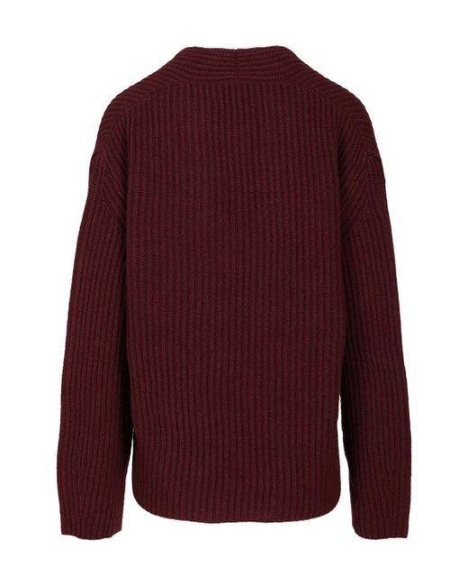 Forte_forte Red V-Neck Ribbed Knitwear
