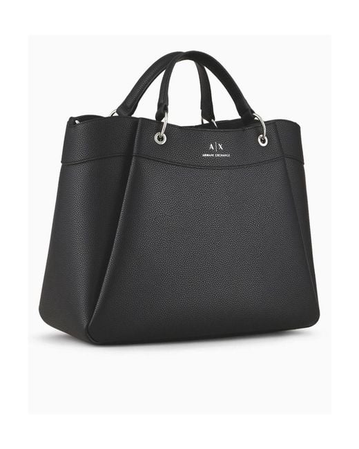ARMANI EXCHANGE Black Logo-Print Leather Tote
