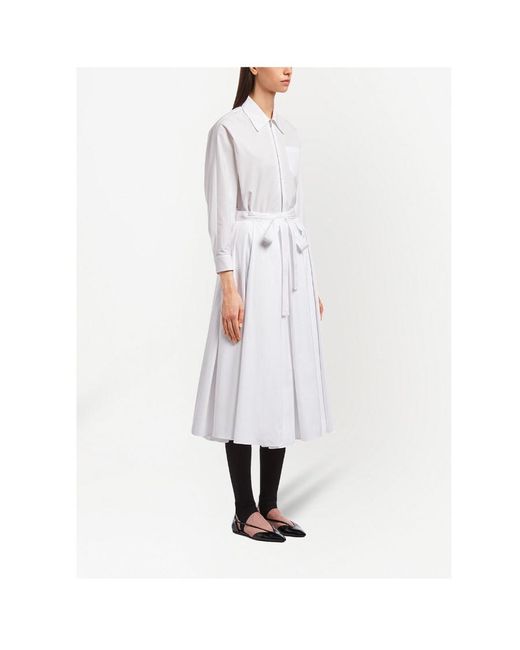 Prada White Girded Waist Pleated Skirt