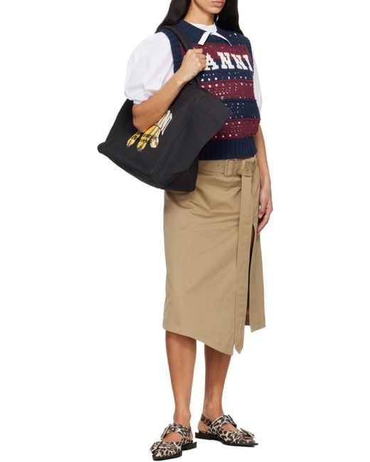 Ganni Black Xxl Banana Printed Tote Bag