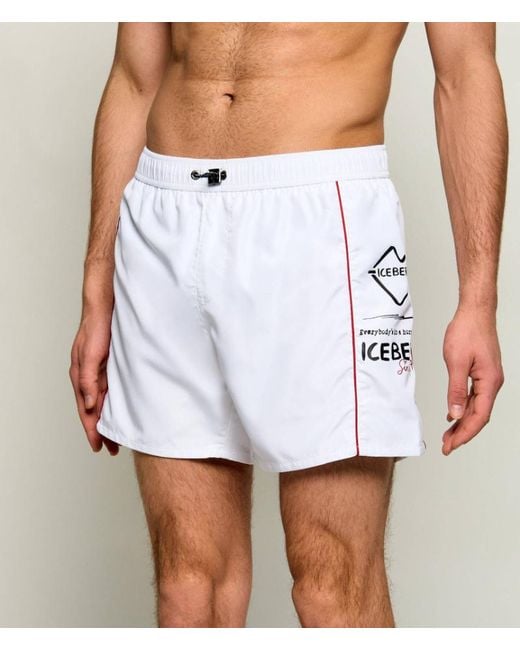 Iceberg White Logo Print Swim Shorts for men
