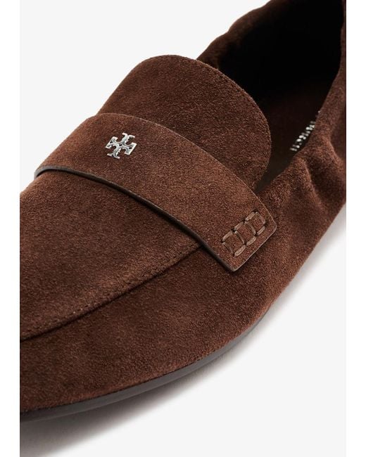 Tory Burch Brown Ballet Loafer Shoes, Suede