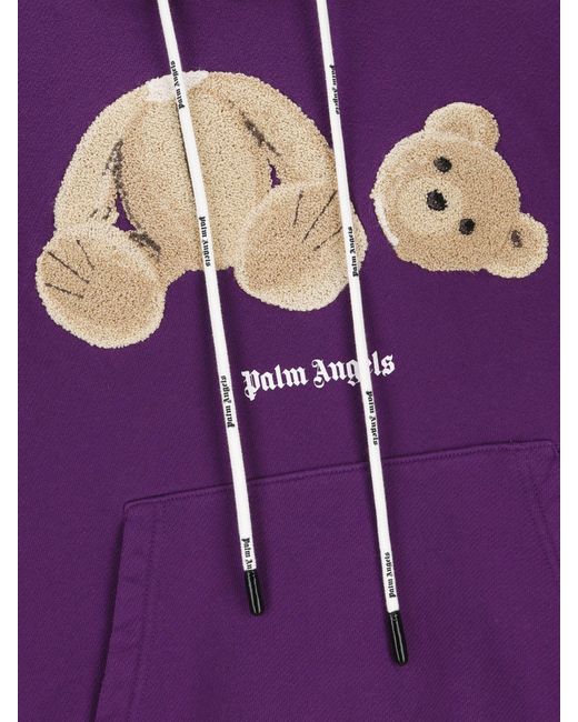 Palm Angels Purple Teddy Bear Logo Hoodie for men
