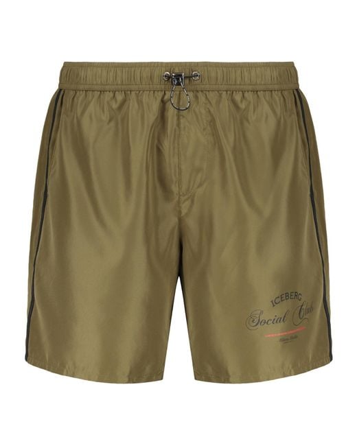Iceberg Green Stamp Print Swim Shorts for men