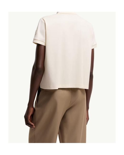 Moncler White Grosgrain Logo Cotton Polo Shirt