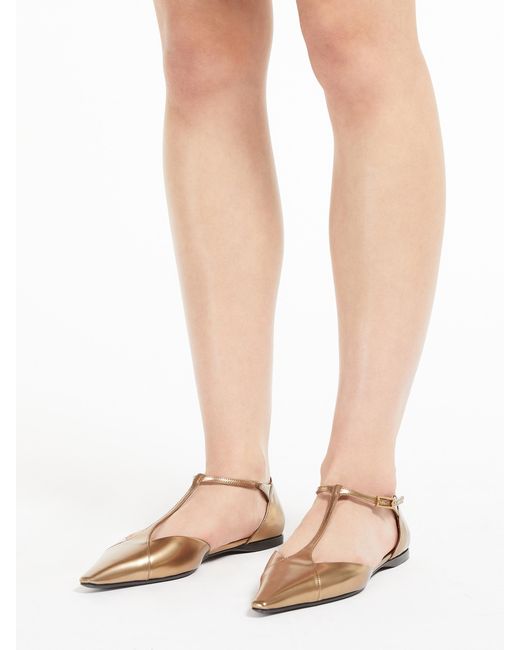 Max Mara Brown Laminated Leather Ballet Flats