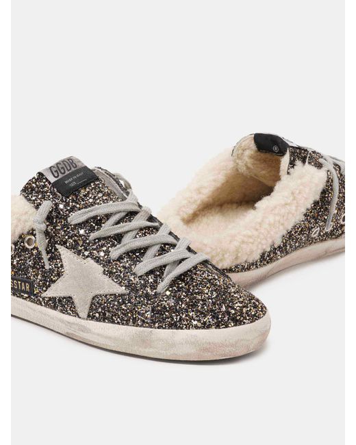 Golden Goose Deluxe Brand White Super-Star Sabot-Style Sneakers With Glitter And Shearling Lining