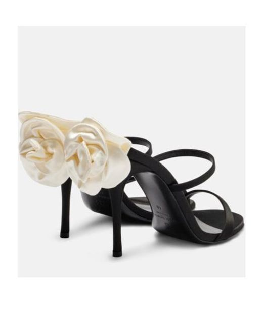 Magda Butrym Black Floral-Appliqué Satin Sandals