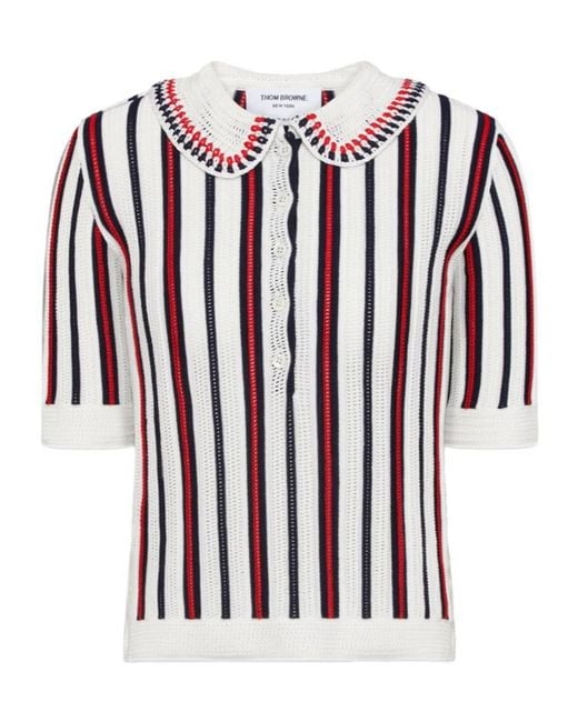 Thom Browne Multicolor Crochet Stitch Rwb Stripe Polo Shirt