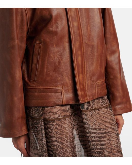 JACQUES WEI Brown Long-Sleeved Leather Jacket