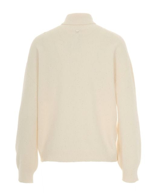 Liu Jo Natural Sequin Embellished Polo-Neck Jumper
