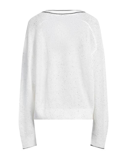 Brunello Cucinelli White V-Neck Sweater