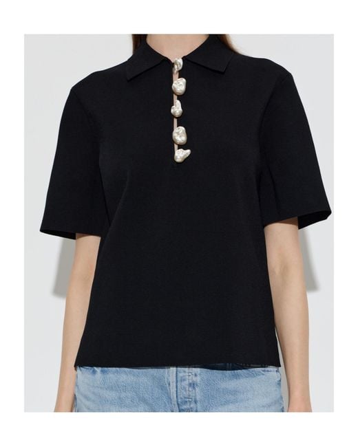 Cult Gaia Black Collared Short-Sleeved Polo Shirt