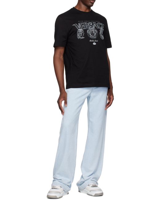 Versace Black Logo-Print Cotton T-Shirt for men