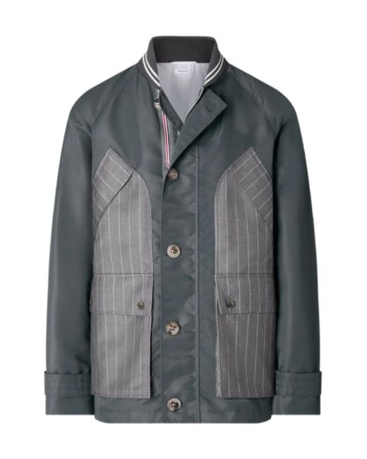 Thom Browne Gray Pinstripe-Panelled Field Jacket for men