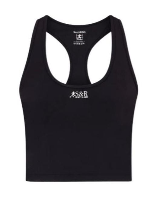 Sporty & Rich Black Logo-Print Racerback Sports Bra